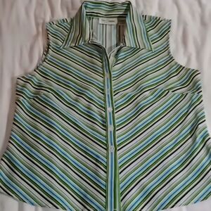 Blue Diamond Stretch LG Button Up Sleeveless Shirt White, Blue, Green Black